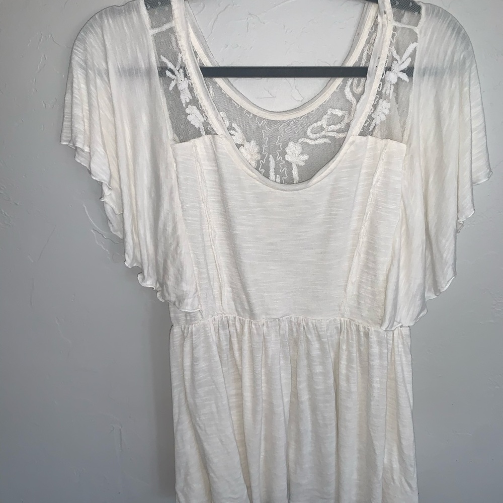 Cream Short Sleeve Boho Lace Blouse